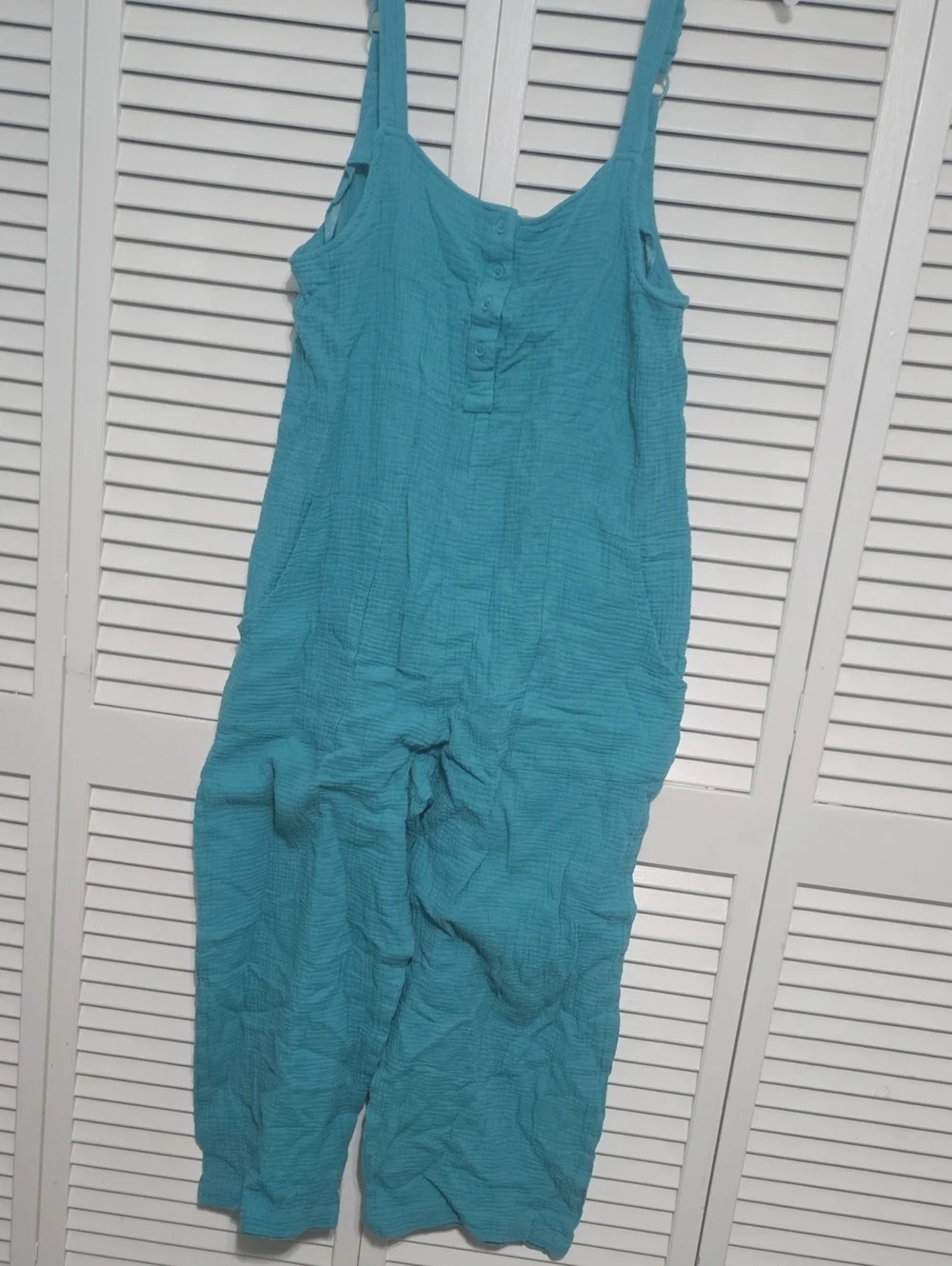 Serra Teal Sleeveless Romper with Button Front
